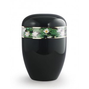 Biodegradable Urn (Black with Water Lily Border)